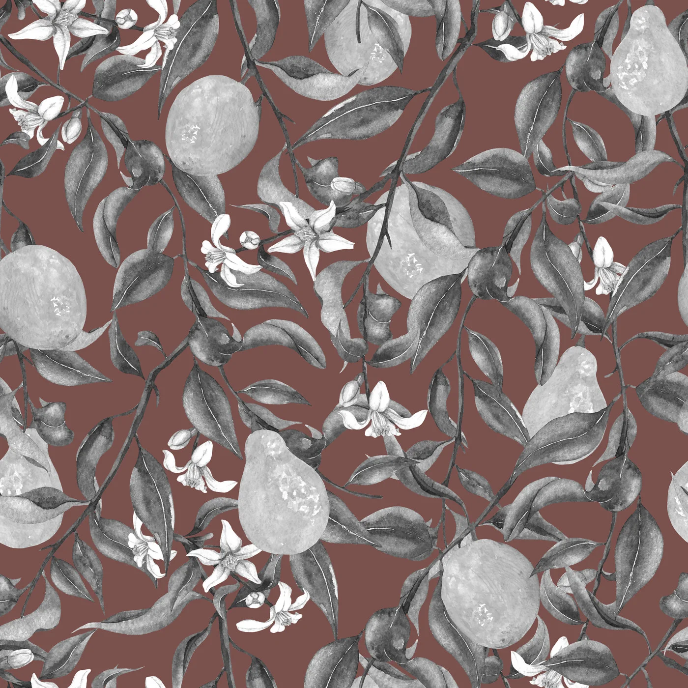 rebelwalls-pear-garden-burgundy-r20934-flat Pear Garden, Burgundy - Image 1