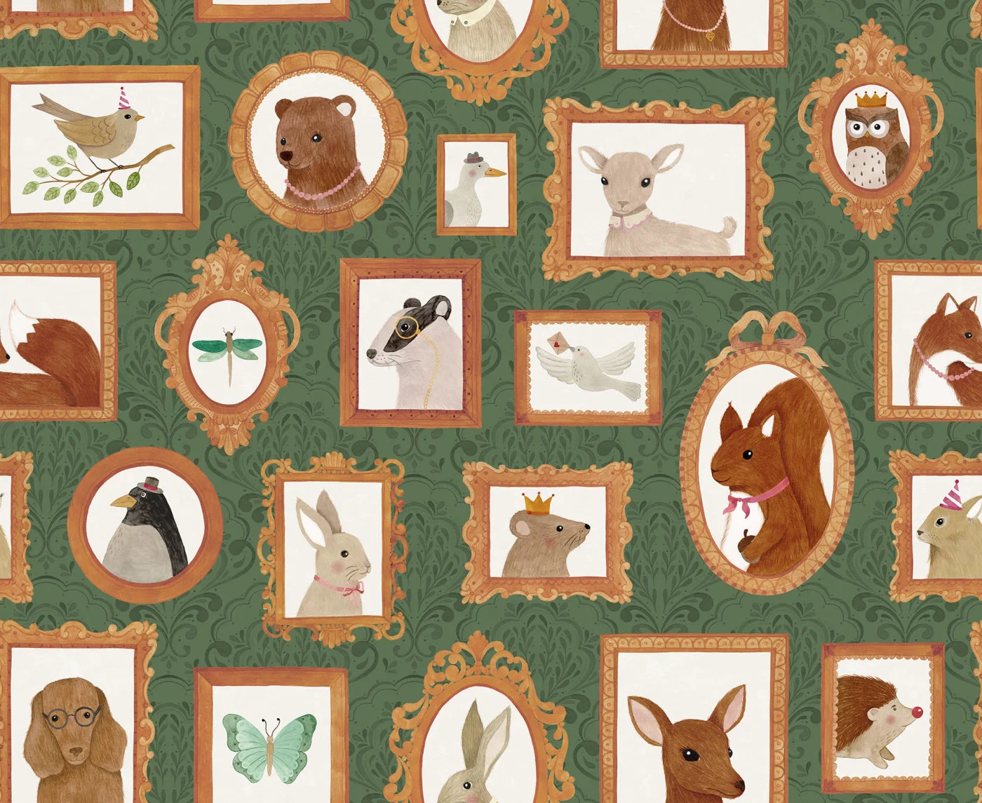 rebelwalls-pet-frames-dark-green-r19984-flat Pet Frames, Dark Green Family Fun Rebel Walls Wallpaper R19984