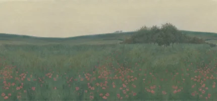 Poppy Landscape, Dawn, Green | Extraordinary Wallpaper by Rebel Walls