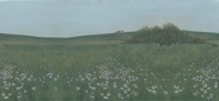 Poppy Landscape, Dusk, green | Extraordinary Wallpaper by Rebel Walls