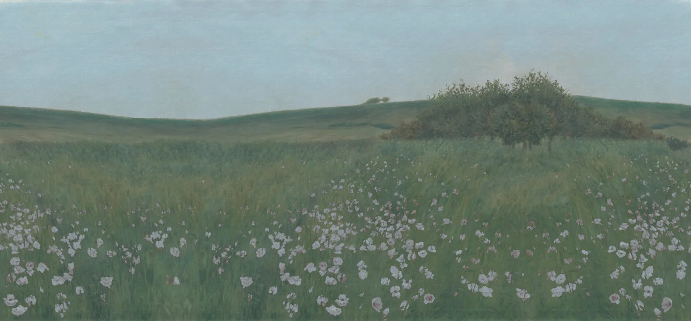 rebelwalls-poppy-landscape-dusk-r21539-flat Poppy Landscape, Dusk, green Pops Rebel Walls Wallpaper R21539