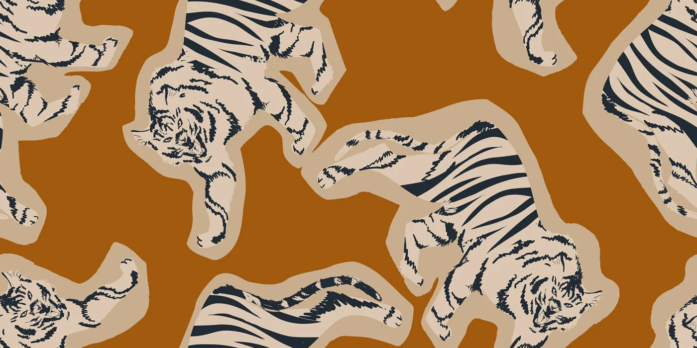 rebelwalls-quirky-tigers-rust-r20644-flat Quirky Tigers, Rust - Image 1