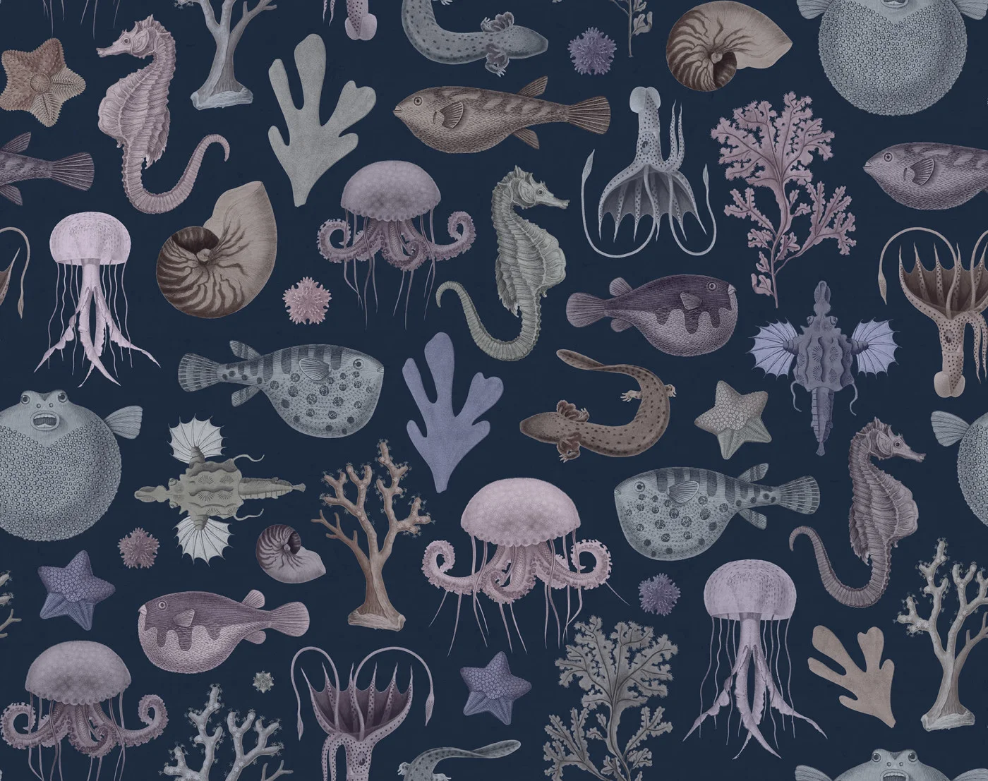 rebelwalls-sea-life-navy-blue-r19694-flat Sea Life Navy Blue Pops Rebel Walls Wallpaper R19694