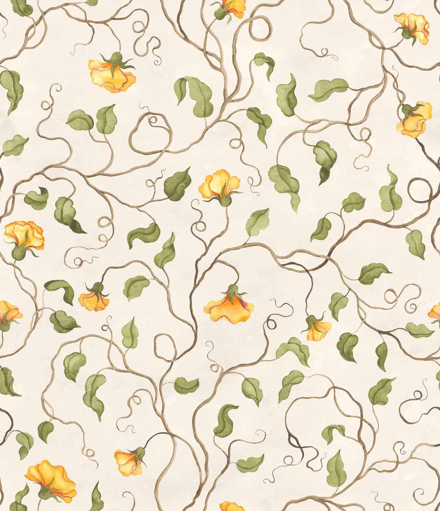 rebelwalls-soft-vines-yellow-r21664-flat Soft Vines, Yellow Botanical Gardens Rebel Walls Wallpaper R21664