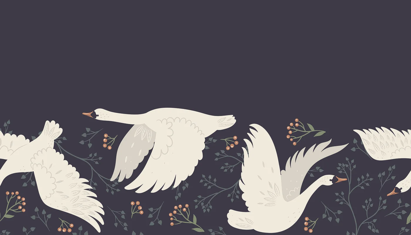 rebelwalls-swan-serenade-midnight-blue-r21485-flat Swan Serenade, Midnight Blue | Extraordinary Wallpaper by Rebel Walls - Image 1