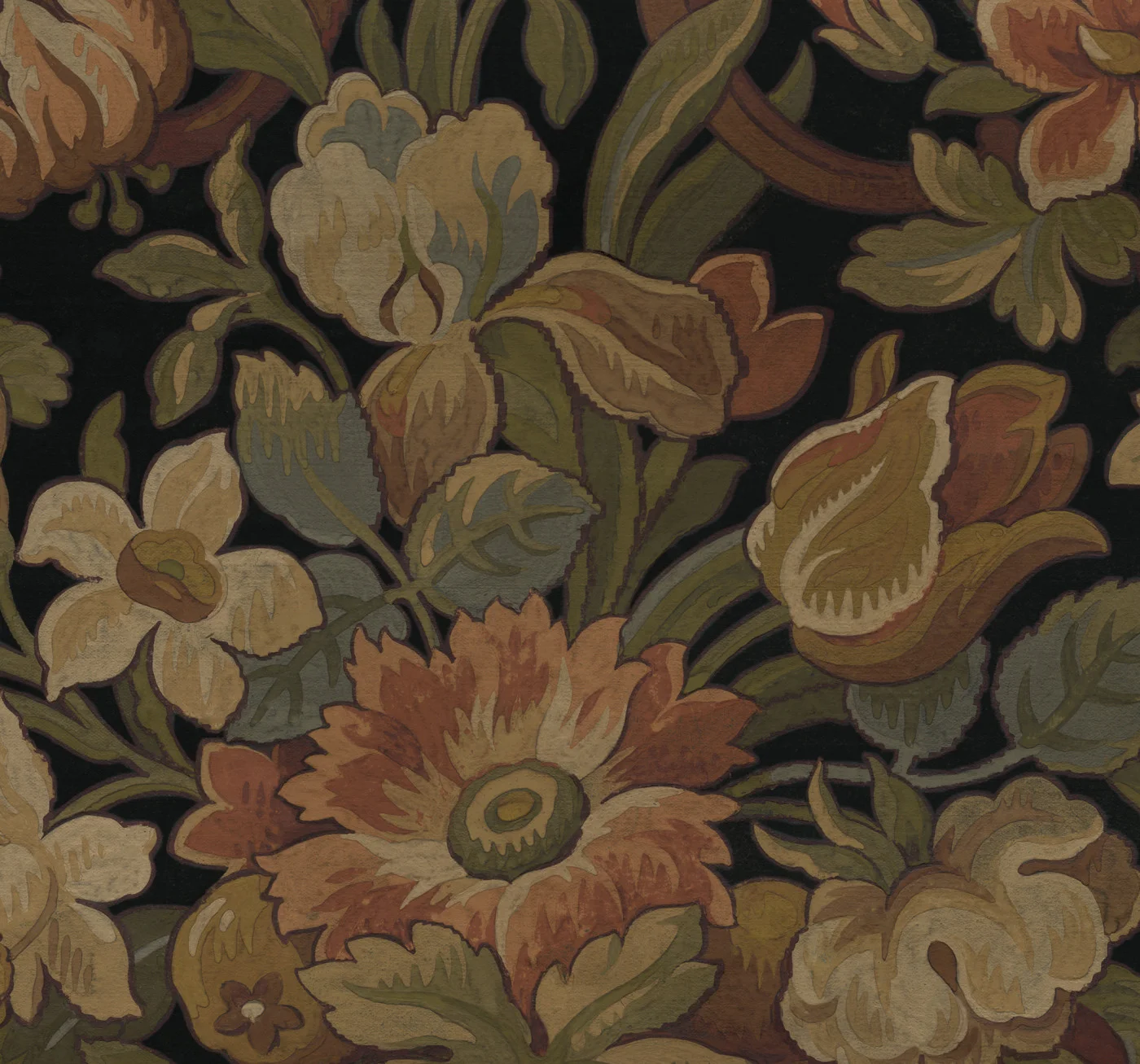 rebelwalls-vintage-flora-ebony-r19241-flat Vintage Flora Ebony Vintage Brocade Rebel Walls Wallpaper R19241