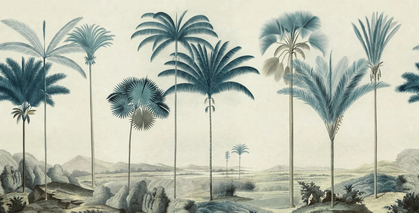 rebelwalls-vintage-palms-blue-r20871-flat Vintage Palms, Blue - Image 1