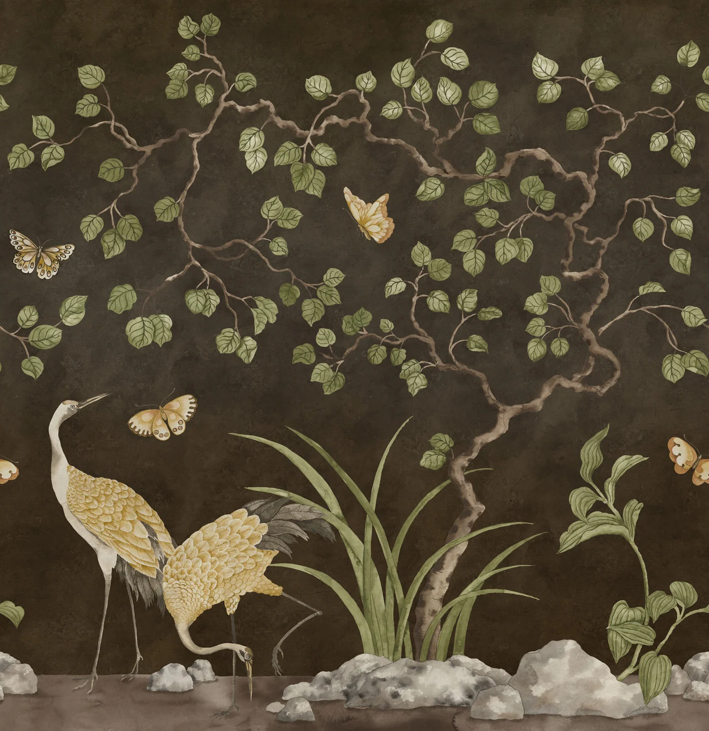 rebelwalls-where-cranes-dream-black-r21998-flat Where Cranes Dream, Black - Image 1