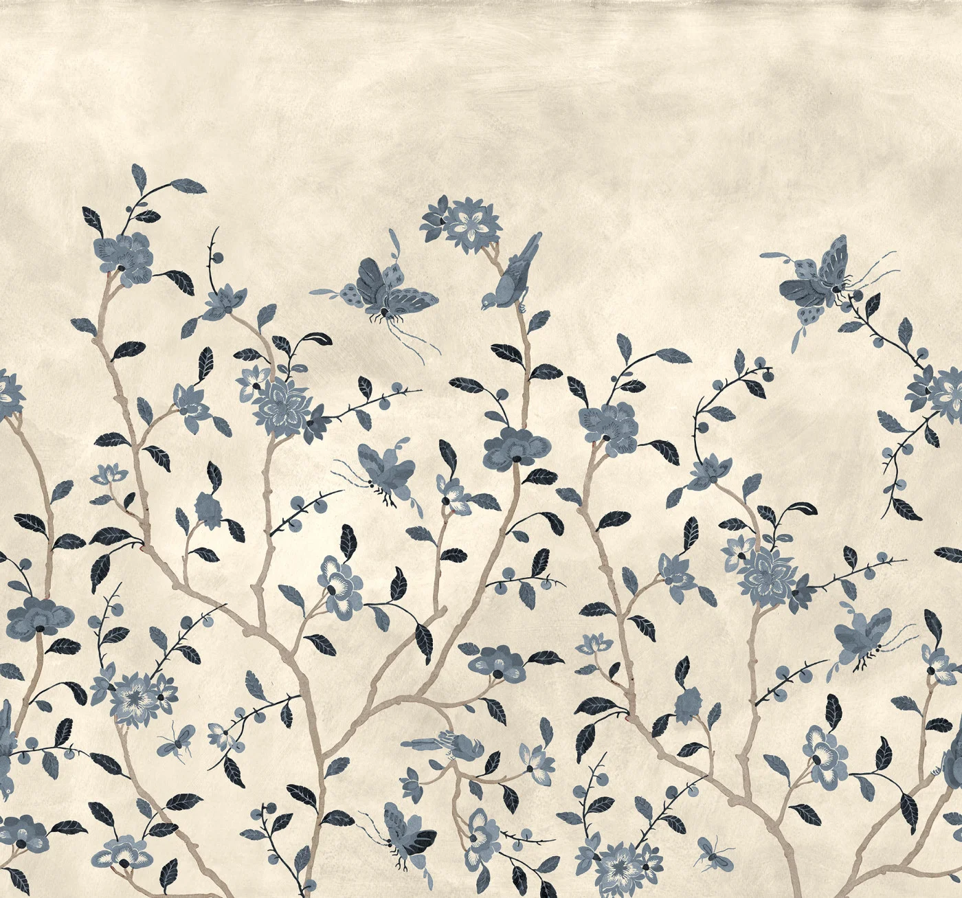 rebelwalls-whispering-petals-blue-r20358-flat Whispering Petals, Blue Wallpaper | Fast Delivery - Image 1