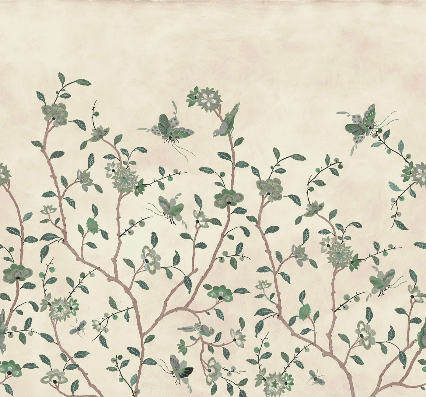 rebelwalls-whispering-petals-green-r20361-flat Whispering Petals, Black Wallpaper | Satisfaction Guarantee - Image 1
