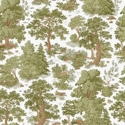 Woodland Toile, Light Green | Extraordinary Wallpaper by Rebel Walls