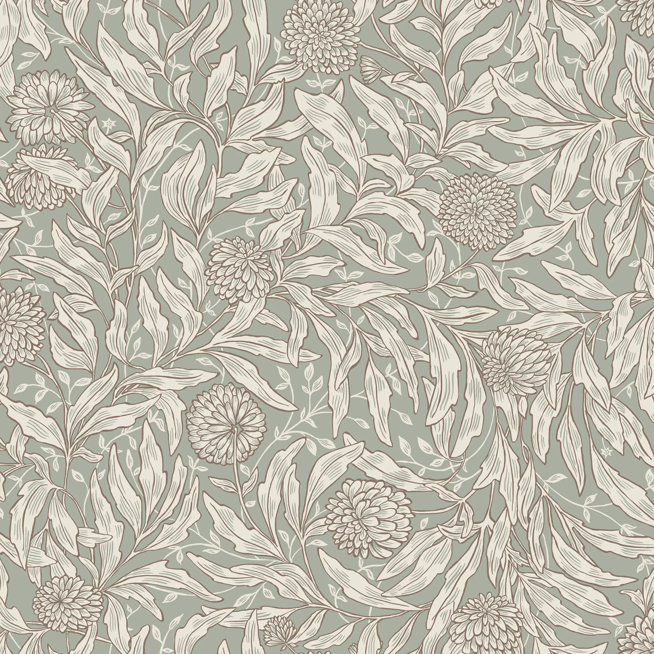 Olof Sage Green Botanical Wallpaper by Sandberg