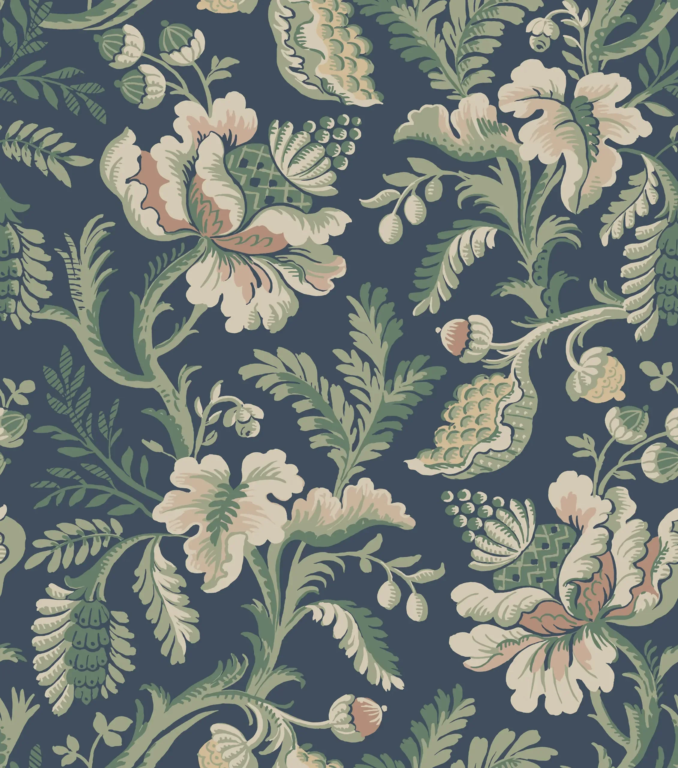 Daphne Midnight Blue Floral Wallpaper by Sandberg