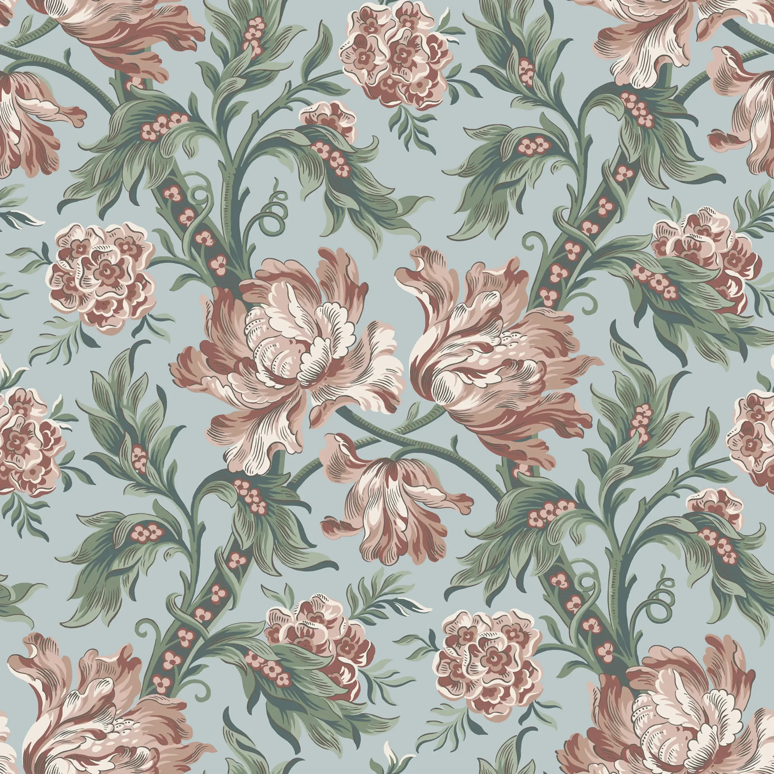 Amelia Sky Blue Floral Wallpaper by Sandberg
