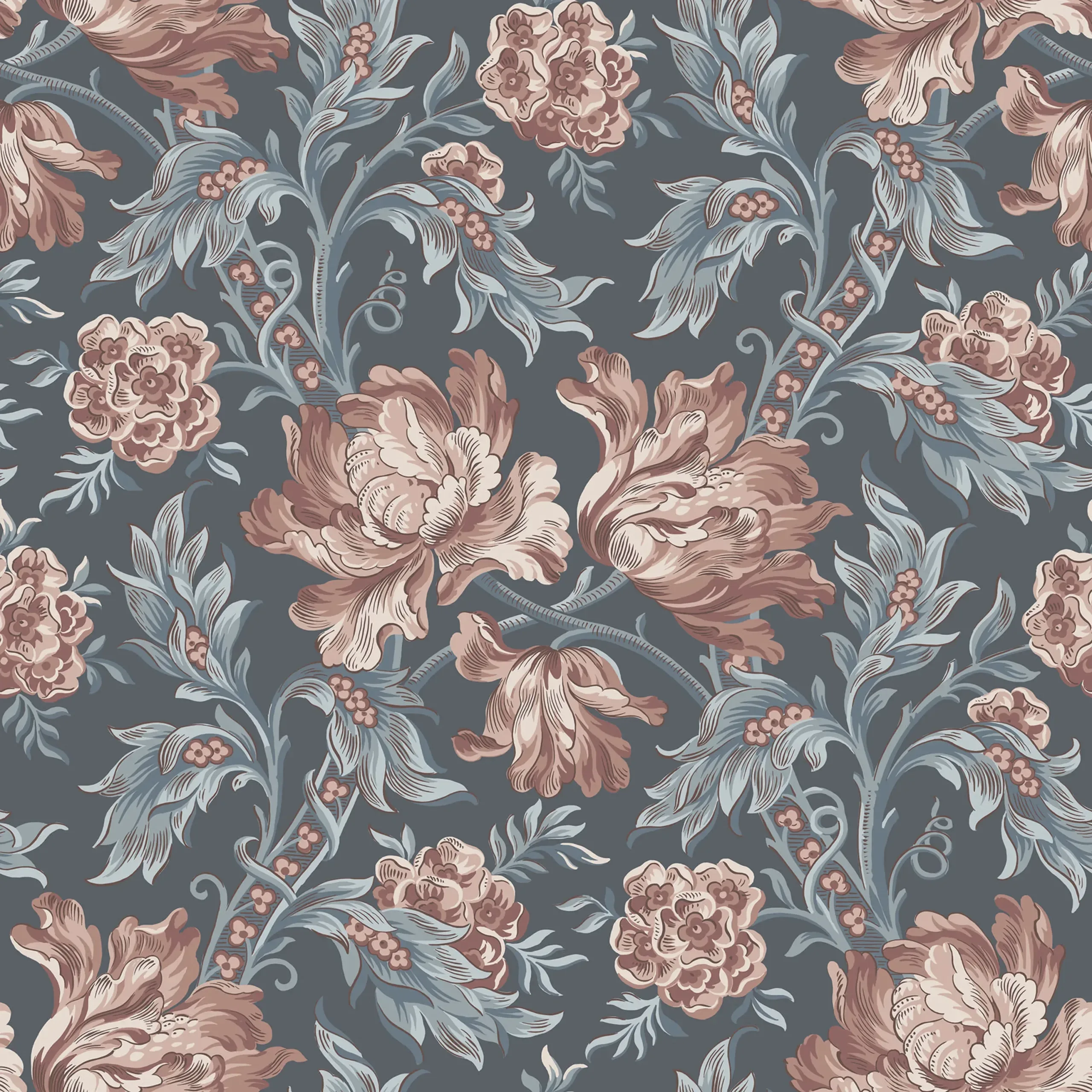 Amelia Indigo Blue Floral Wallpaper by Sandberg