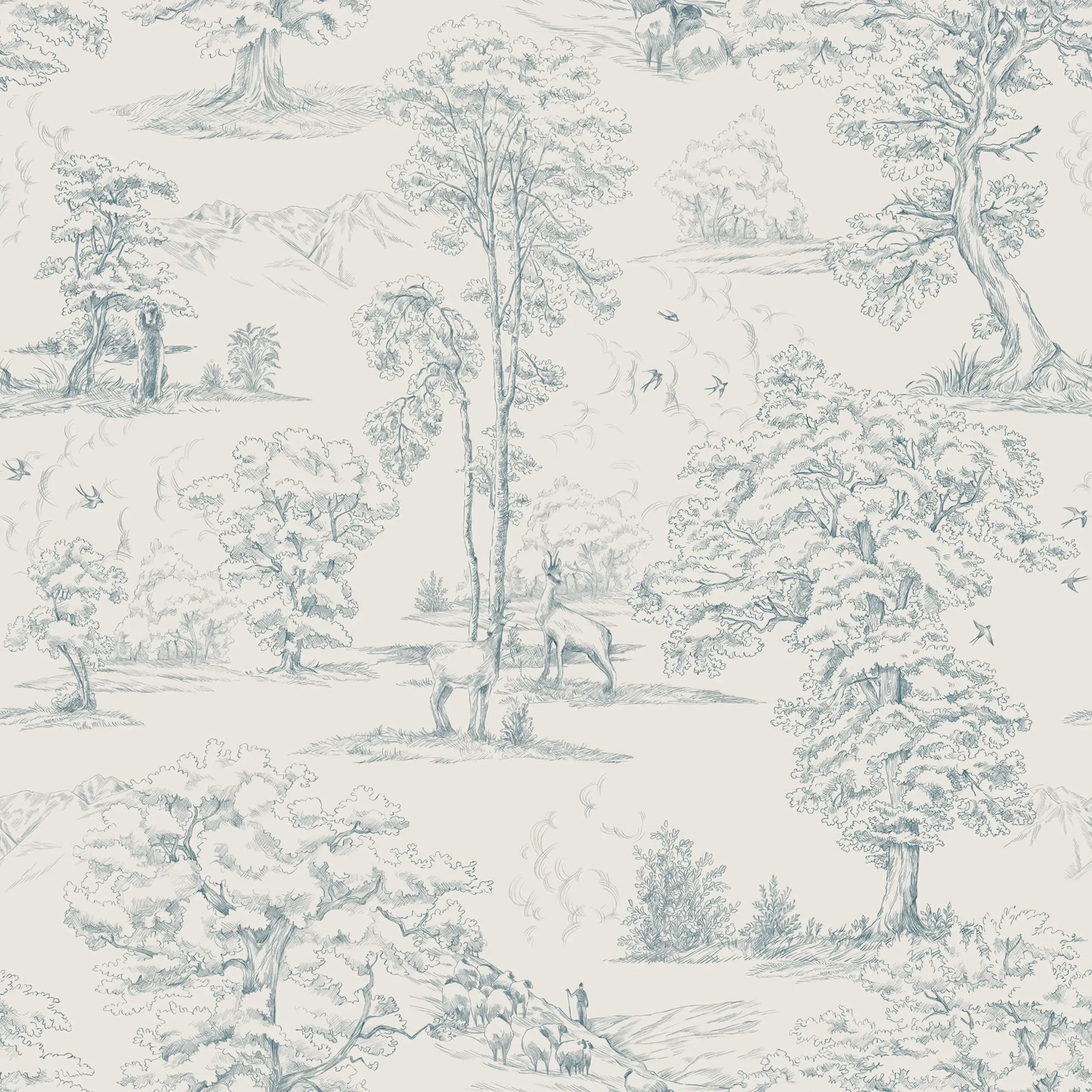 Montfort Indigo Blue Botanical Wallpaper by Sandberg