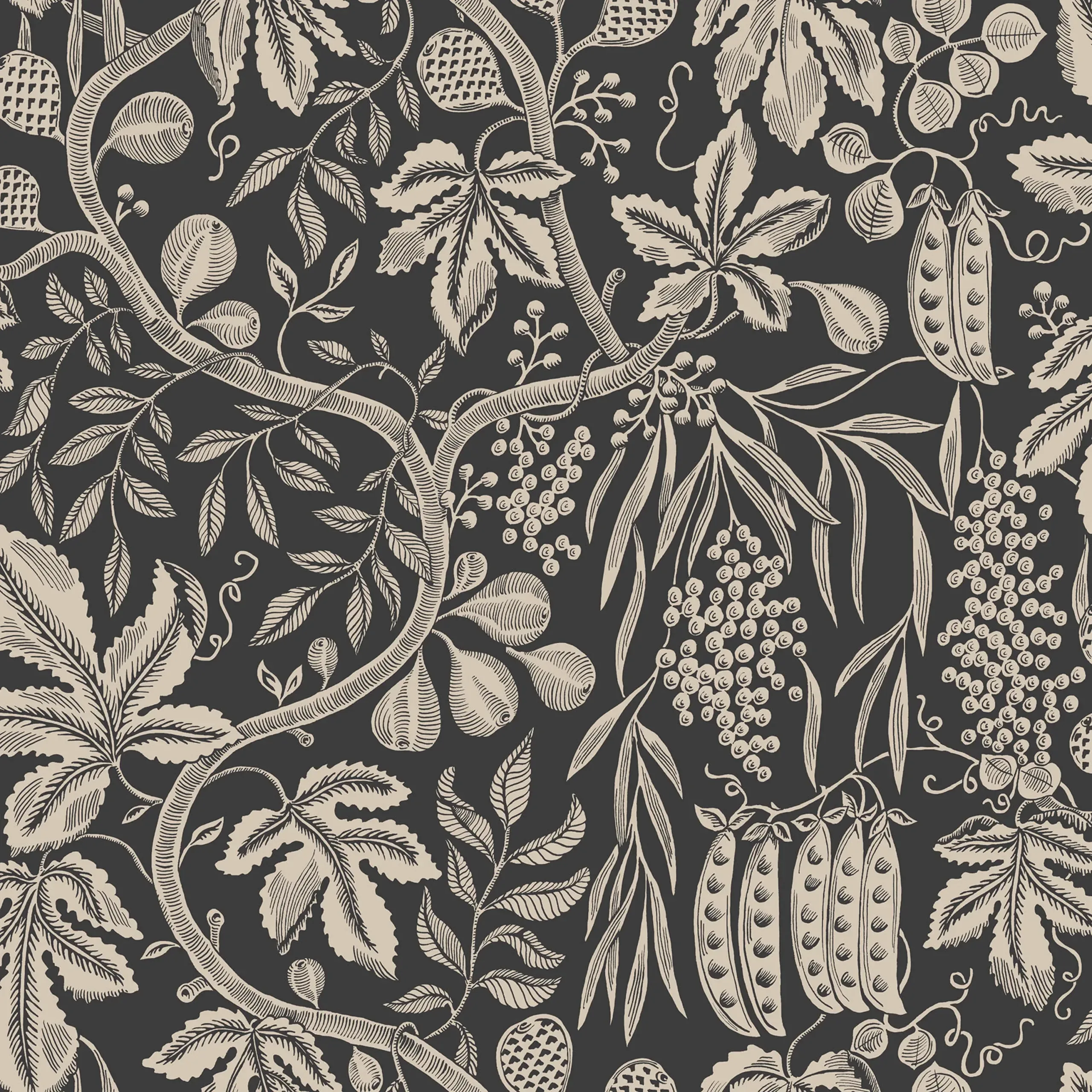 Fig Garden Charcoal Botanical Wallpaper by Sandberg