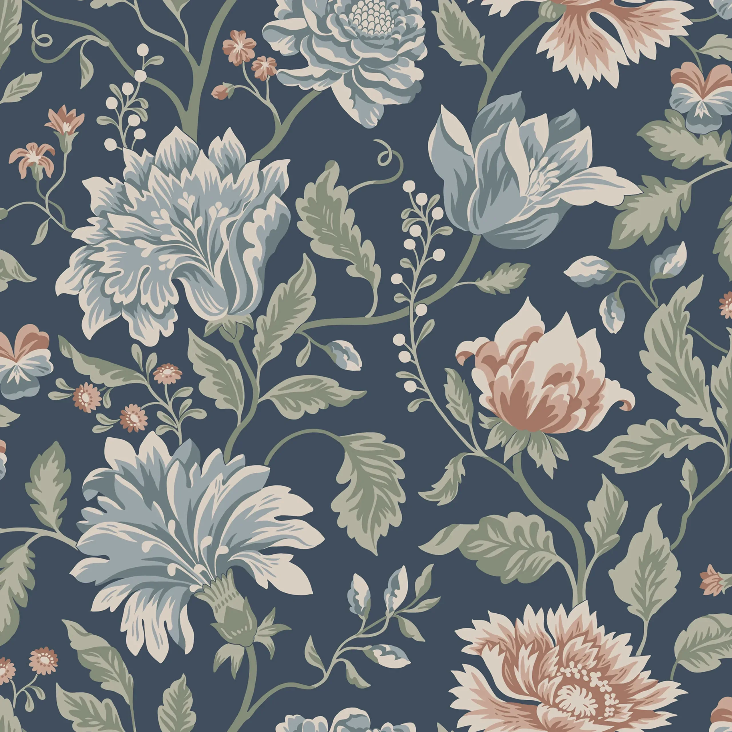 Annabelle Classic Blue Floral Wallpaper by Sandberg