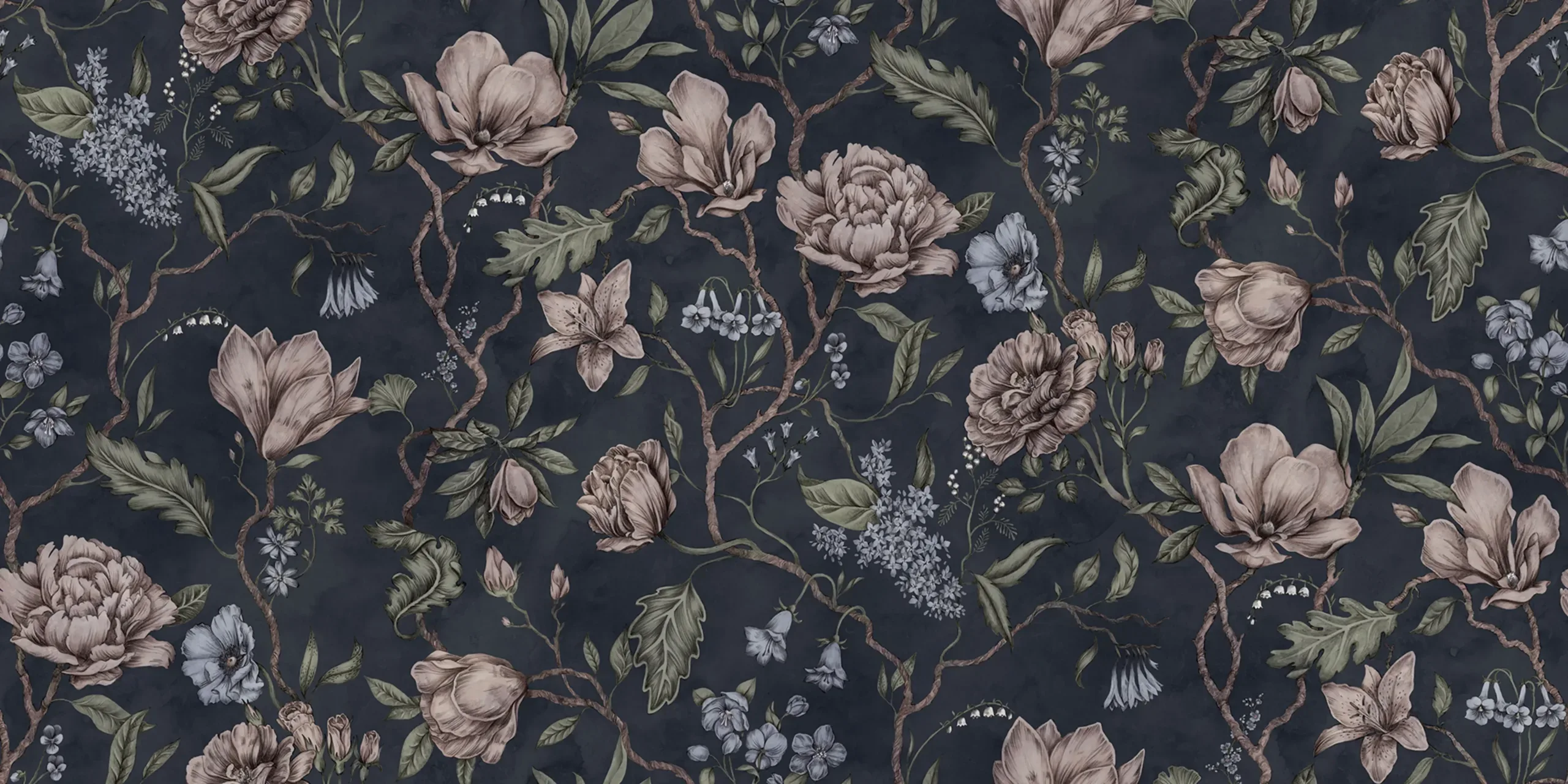 Belinda Dark Blue Botanical Mural by Sandberg