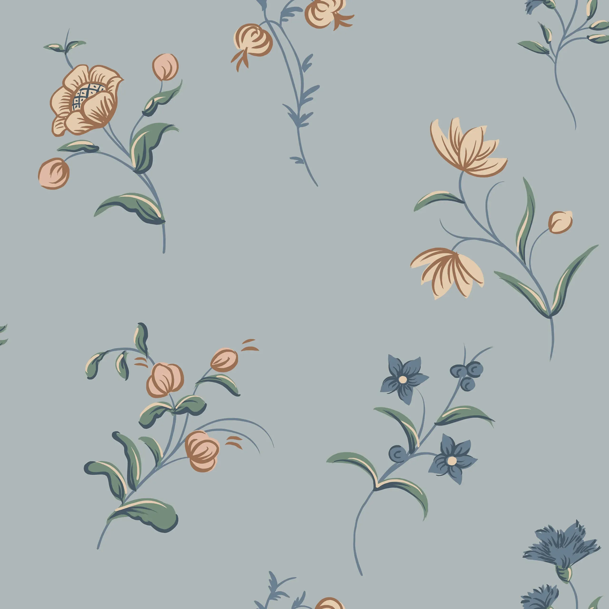 Hanna Misty Blue Floral Wallpaper by Sandberg