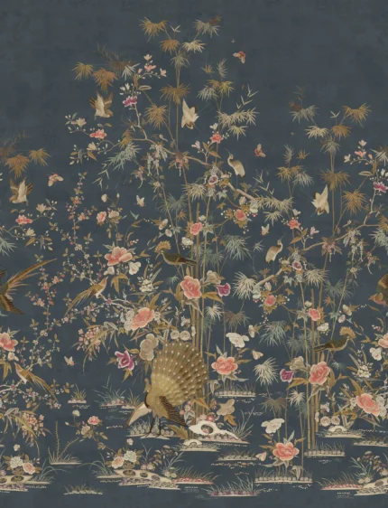 Chinoiserie Garden Dark Blue Floral Mural by Sandberg Wallpaper S10416