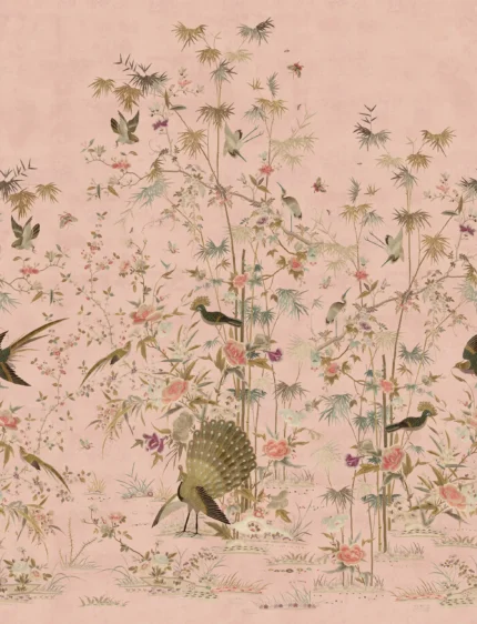 Chinoiserie Garden Pink Floral Mural by Sandberg Wallpaper S10417
