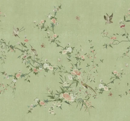 Bloom Green Floral Mural by Sandberg Chinoiserie Garden Wallpaper S10425