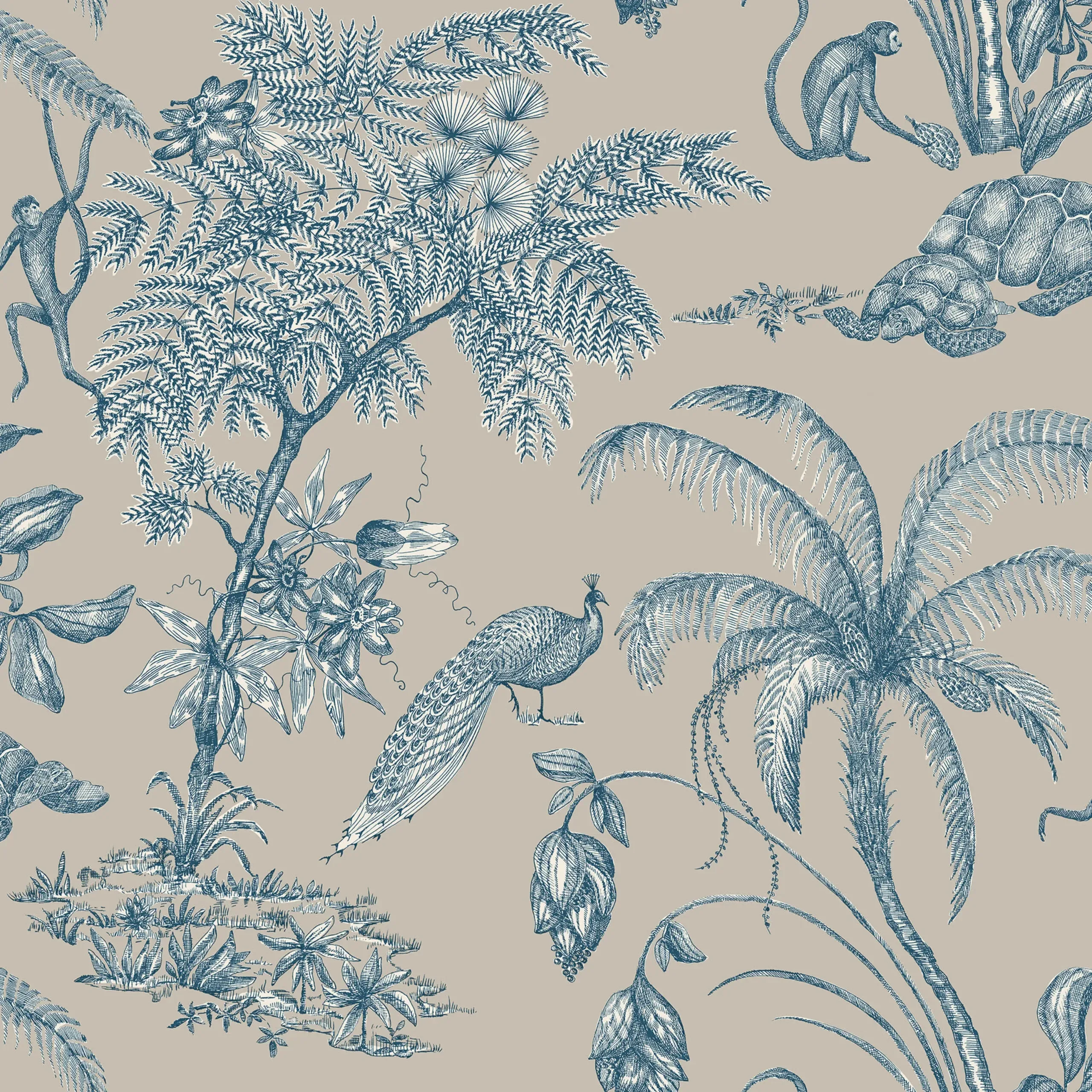Moa Indigo Blue Botanical Wallpaper by Sandberg