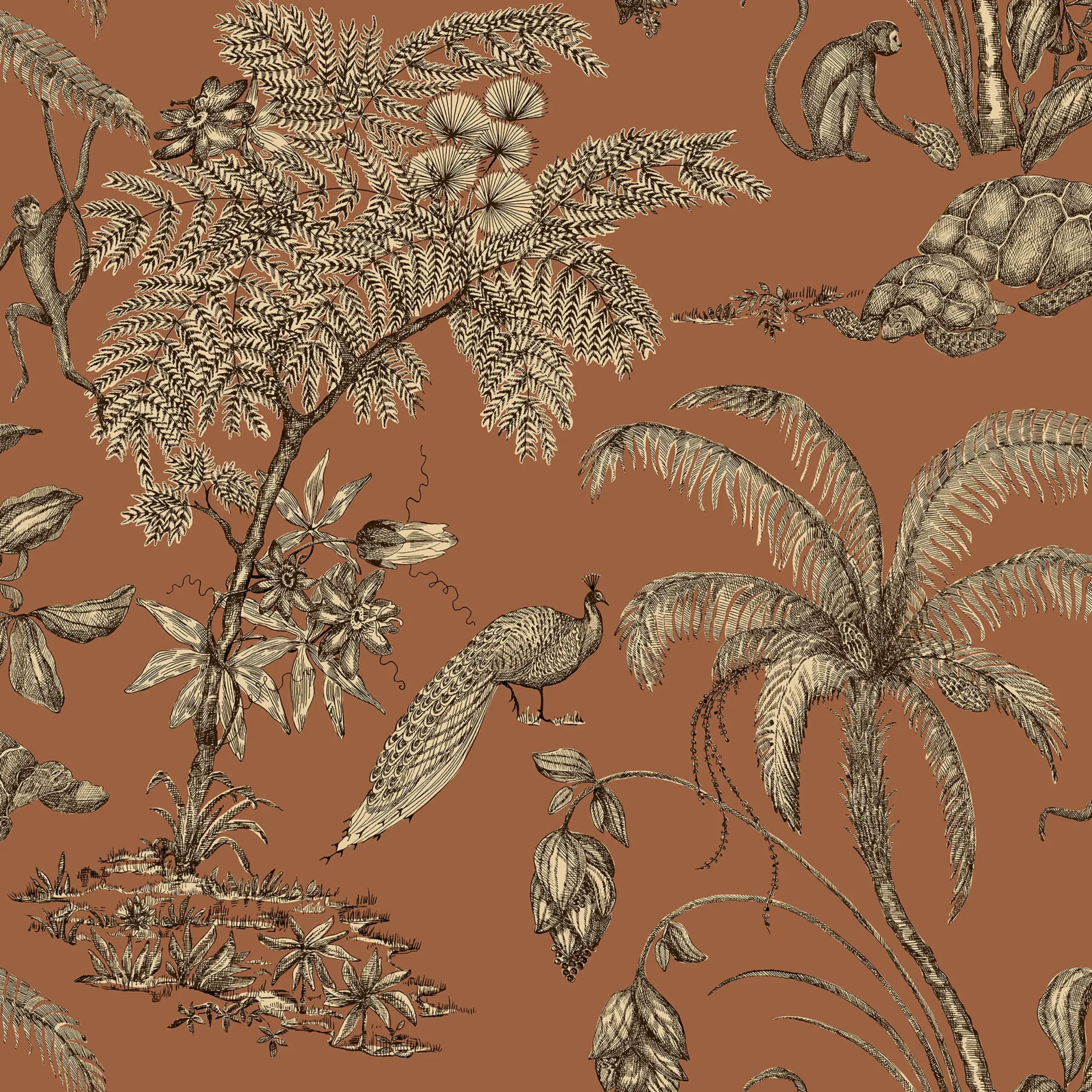 Moa Terracotta Botanical Wallpaper by Sandberg