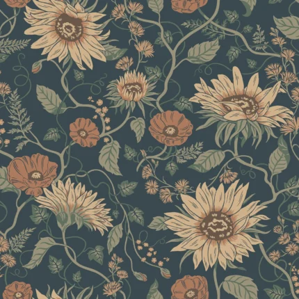 Solveig Midnight Blue Floral Wallpaper by Sandberg