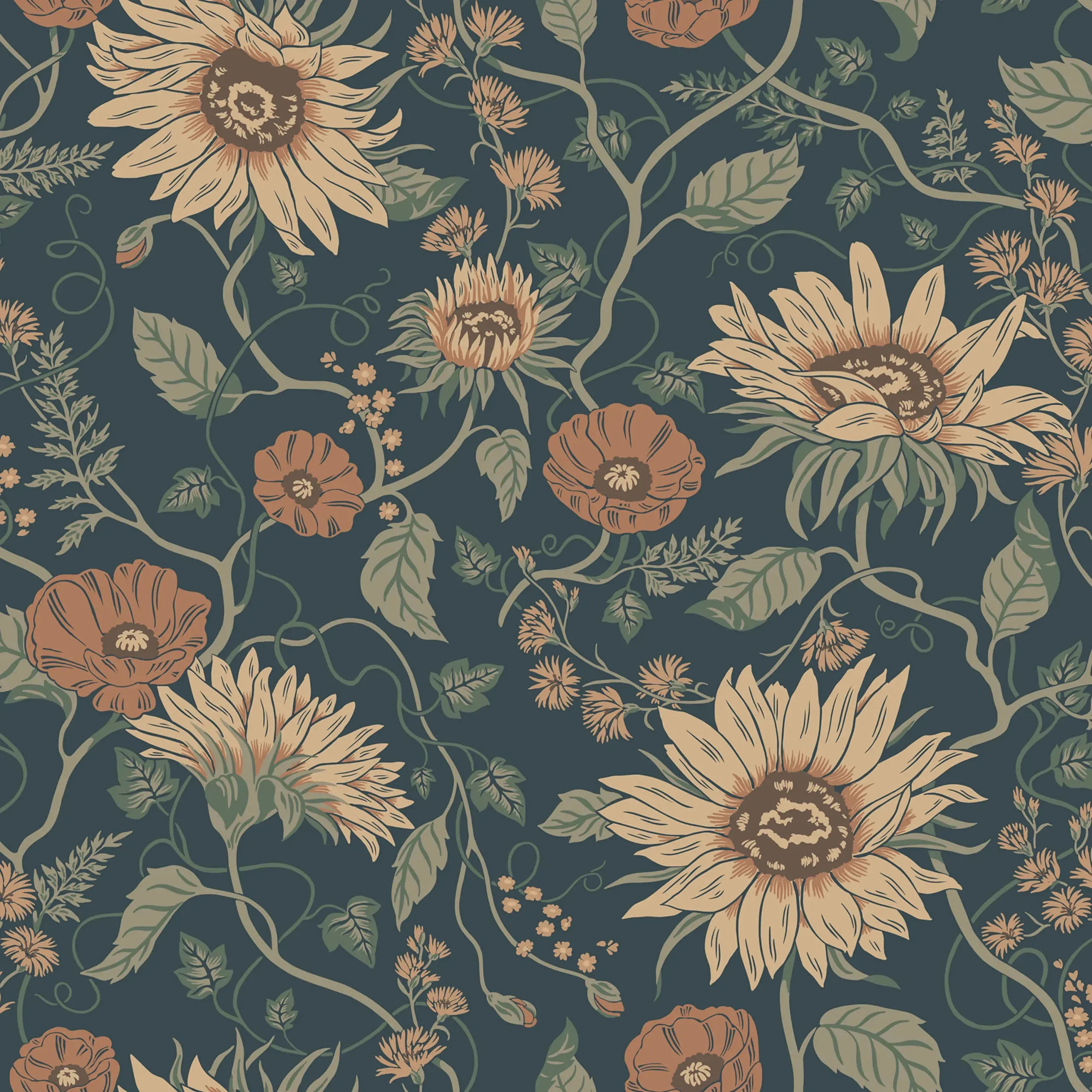 Solveig Midnight Blue Floral Wallpaper by Sandberg