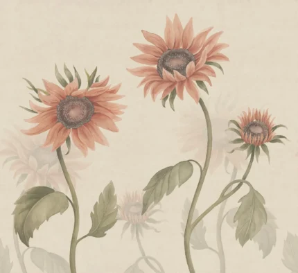 Sunflowers Peach Floral Mural by Sandberg