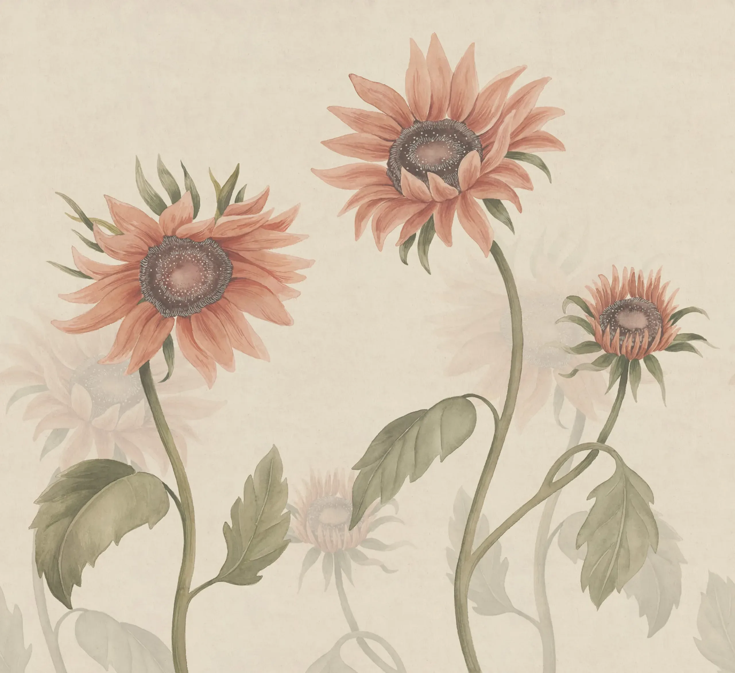 Sunflowers Peach Floral Mural by Sandberg