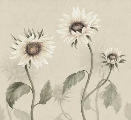 Sunflowers White Floral Mural by Sandberg