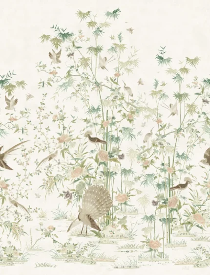 Chinoiserie Garden Light Green Floral Mural by Sandberg Wallpaper S10543