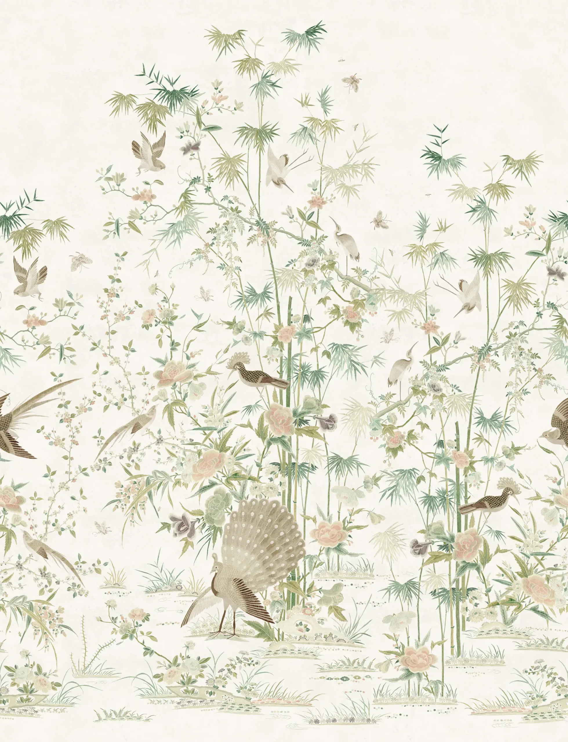 Chinoiserie Garden Light Green Floral Mural by Sandberg
