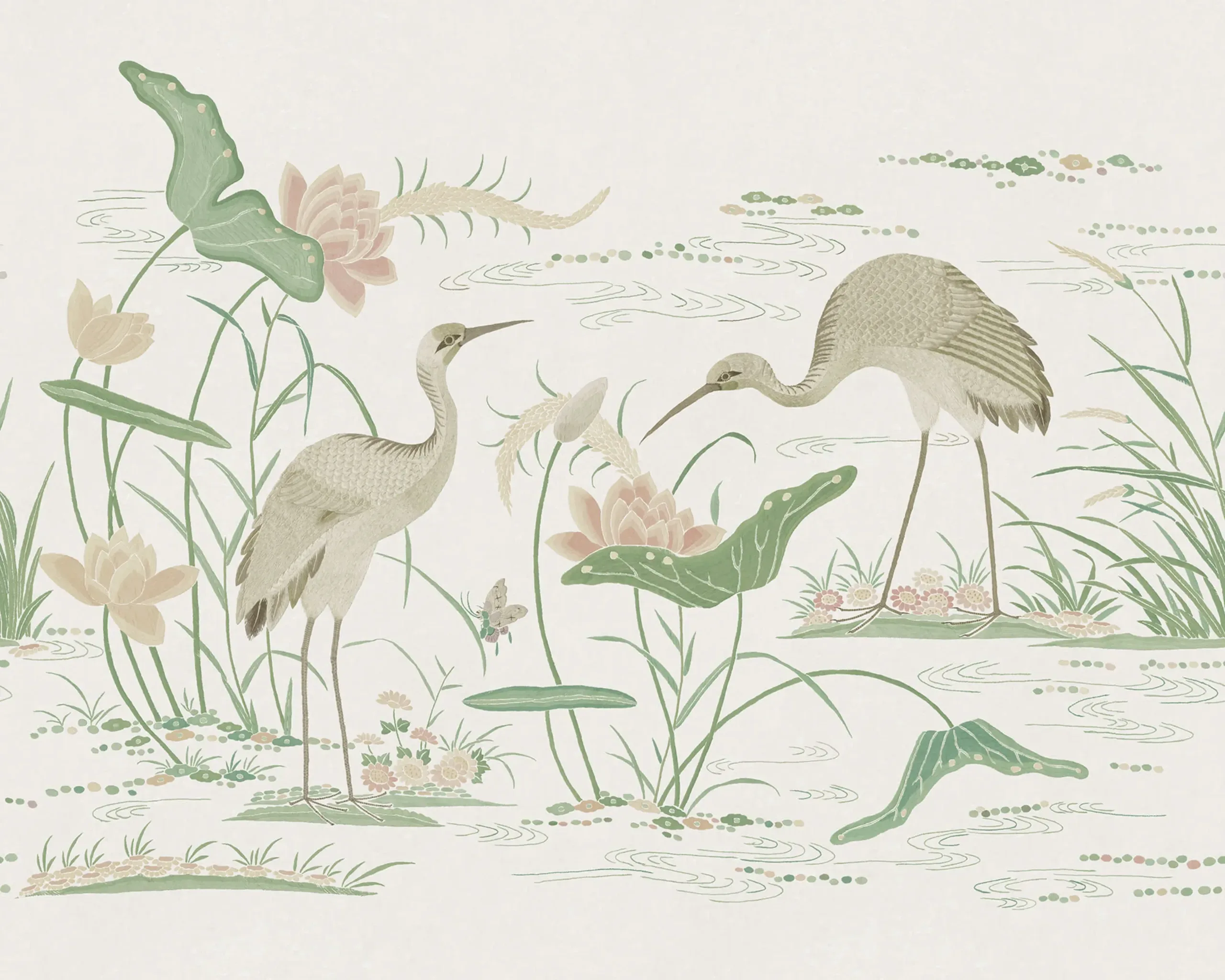 Seabirds Green Botanical Mural by Sandberg
