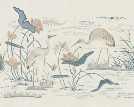 Seabirds Misty Blue Botanical Mural by Sandberg Chinoiserie Garden Wallpaper S10551