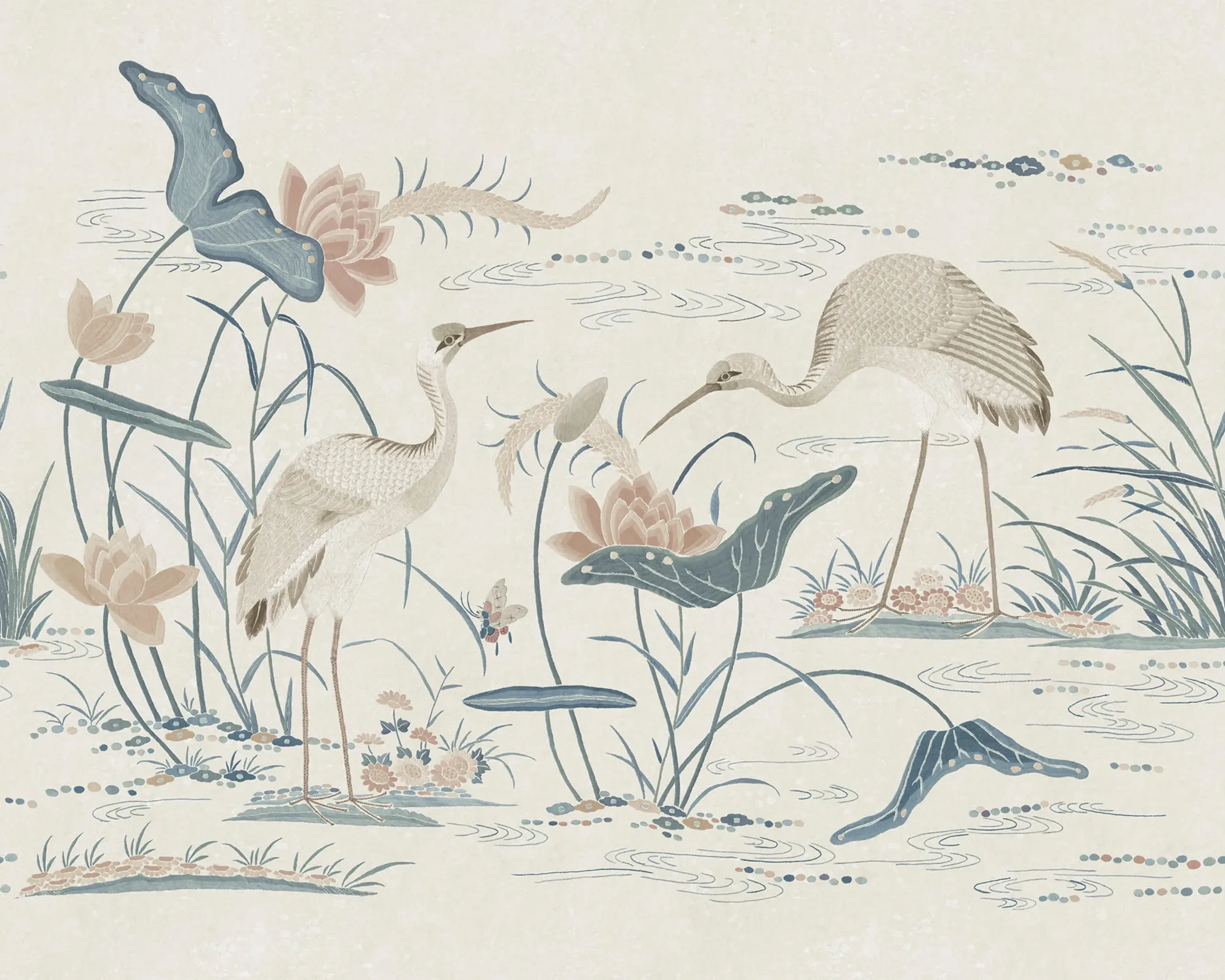 Seabirds Misty Blue Botanical Mural by Sandberg