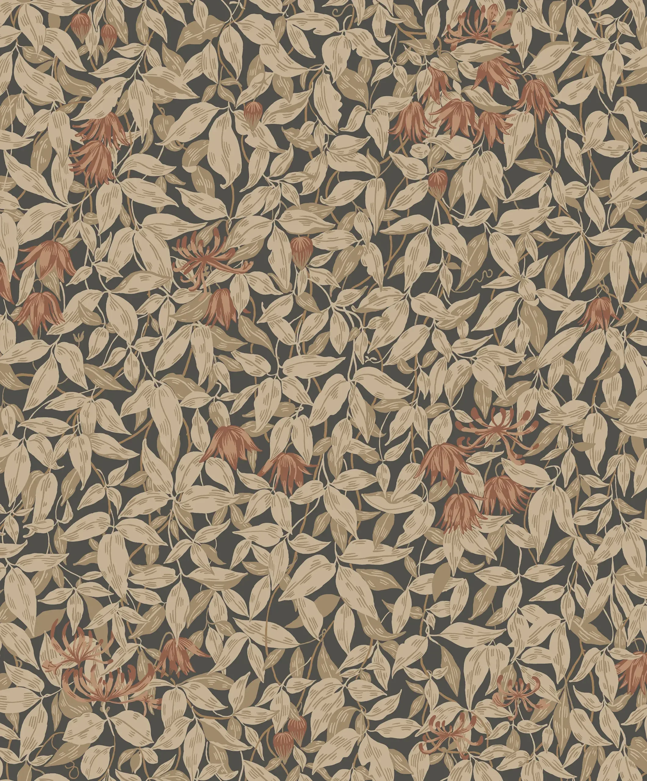 Linnea Charcoal Leaf Wallpaper by Sandberg
