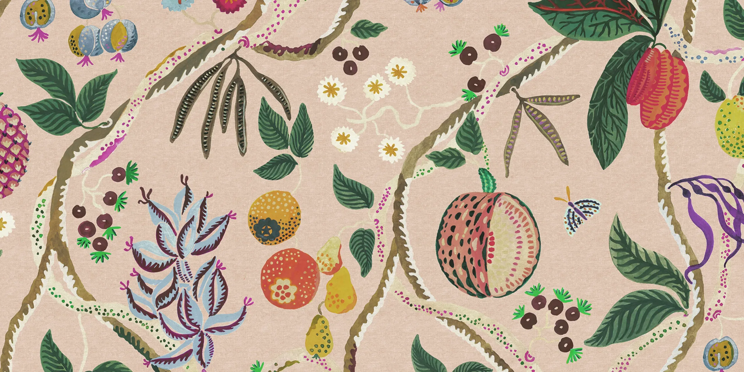 Tree of Life Pink Botanical Mural by Sandberg