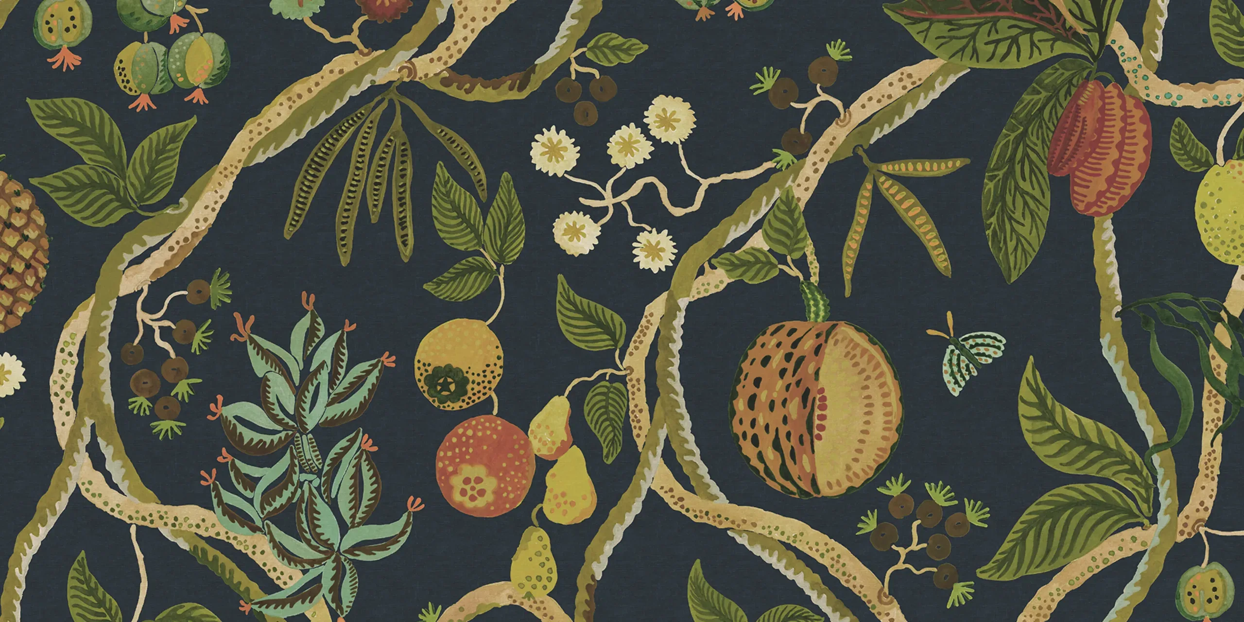 Tree of Life Dark Blue Botanical Mural by Sandberg