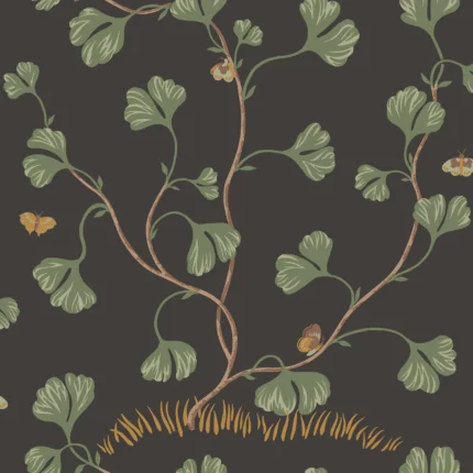 Ebba Charcoal Leaf Wallpaper by Sandberg