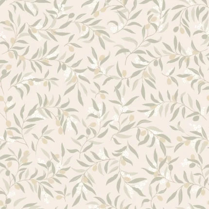 Olivia Sage Green Leaf Wallpaper by Sandberg