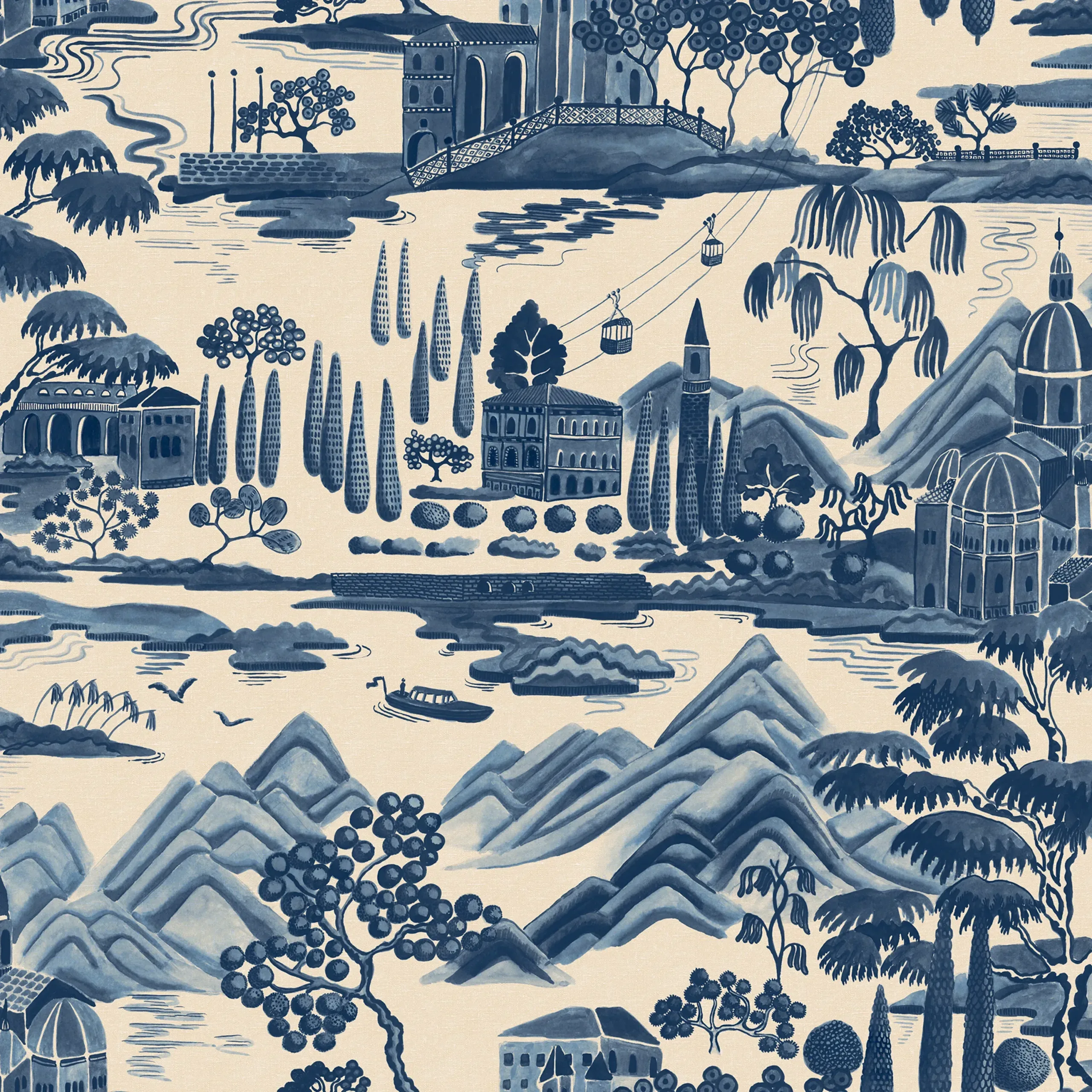 Lake Como Blue Chinoiserie Wallpaper by Sandberg