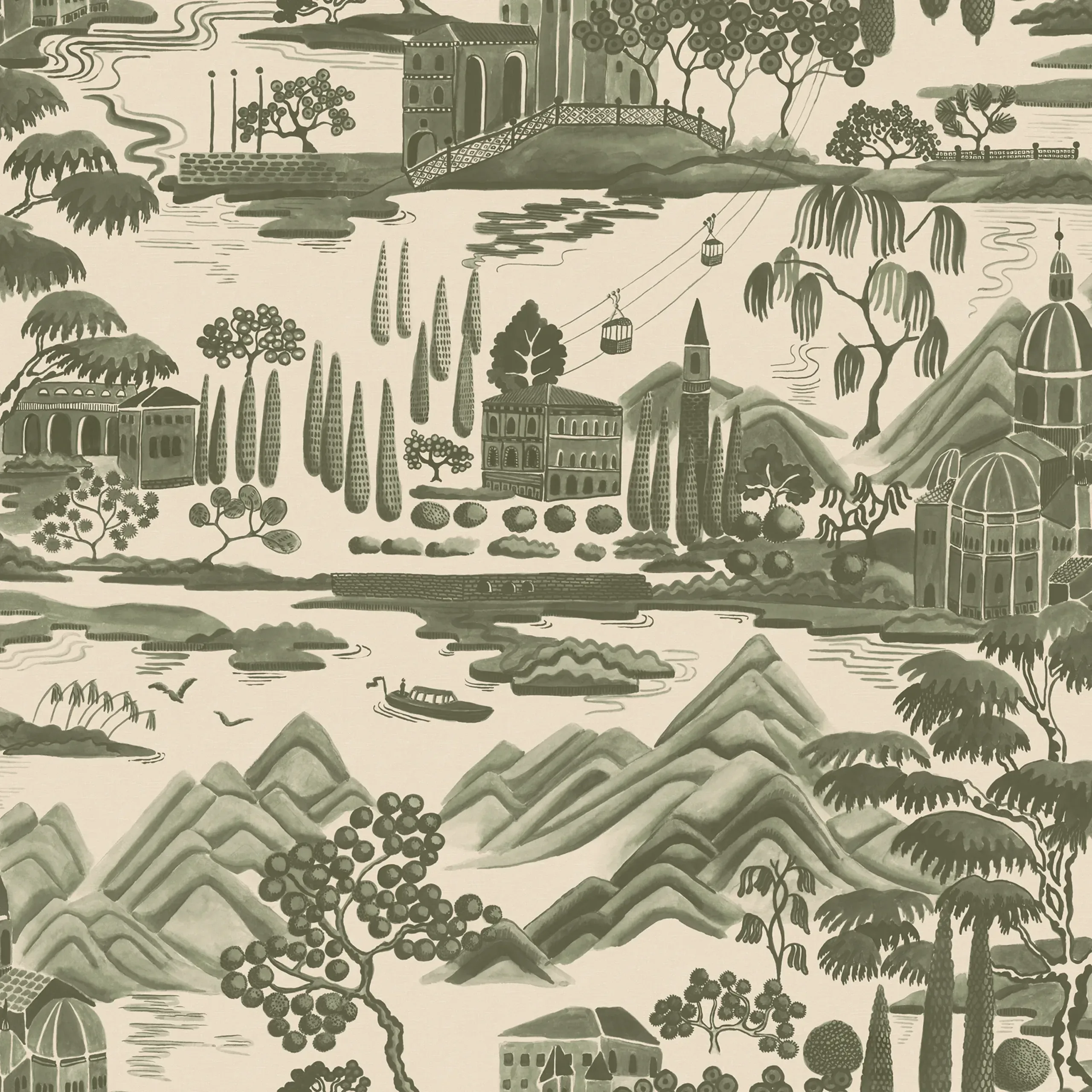 Lake Como Forest Green Botanical Wallpaper by Sandberg