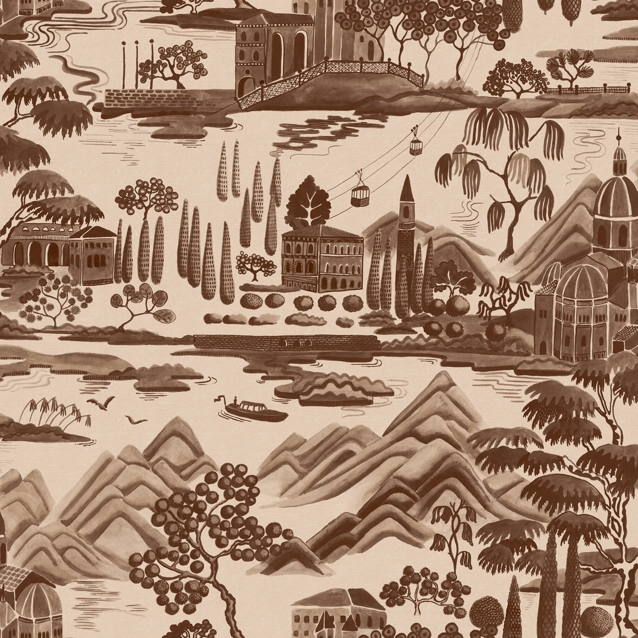 Lake Como Brown Botanical Wallpaper by Sandberg