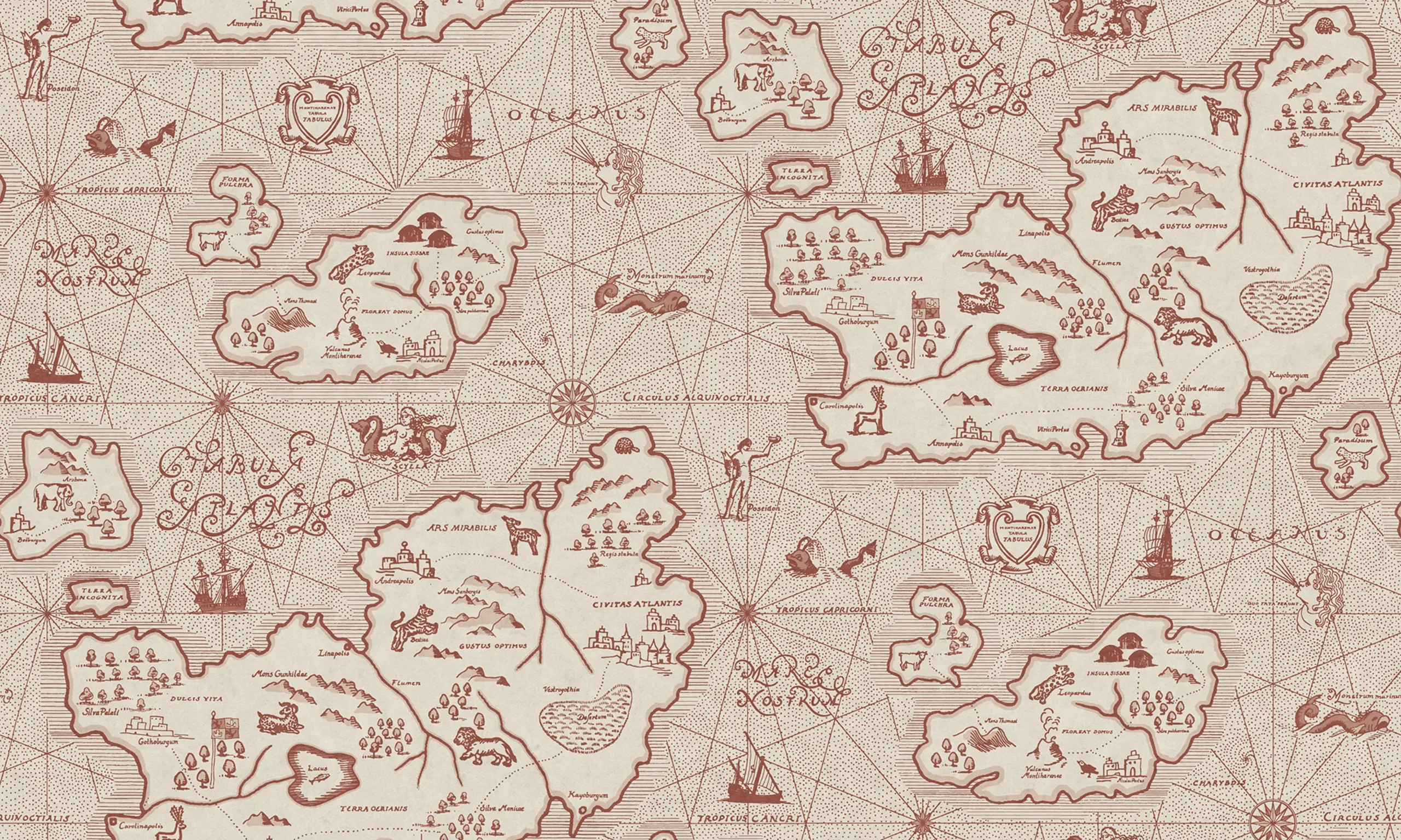 Ferdinand Burgundy Small Pattern Mural by Sandberg