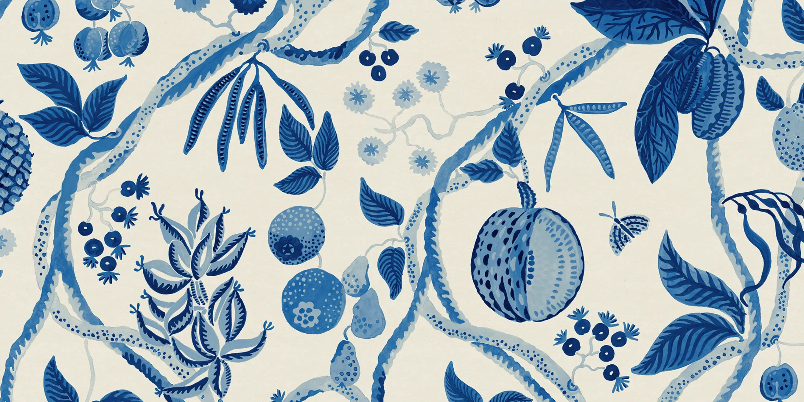 Tree of Life Blue Botanical Mural by Sandberg