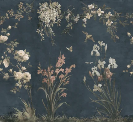 Nicola Classic Blue Floral Mural by Sandberg